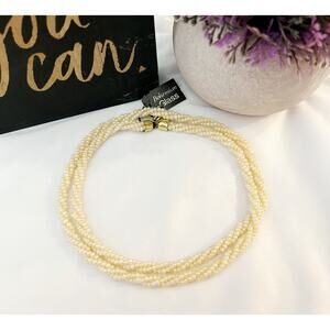 Vintage Ivory Twisted Beaded Bohemian Glass Necklace